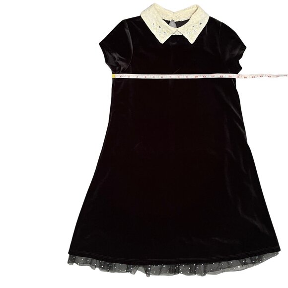 Knit Works Girls 12 Black Velvet Dress Pearl Lace Collar Holiday Party Outfit - Picture 3 of 13